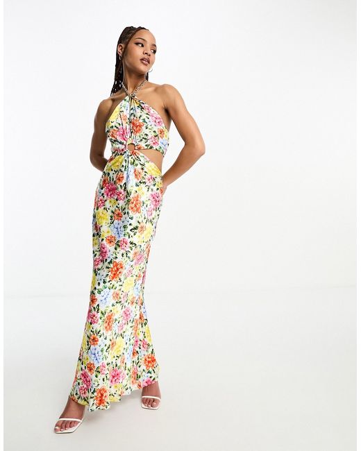 Ever New chain halter neck maxi dress in and pink floral
