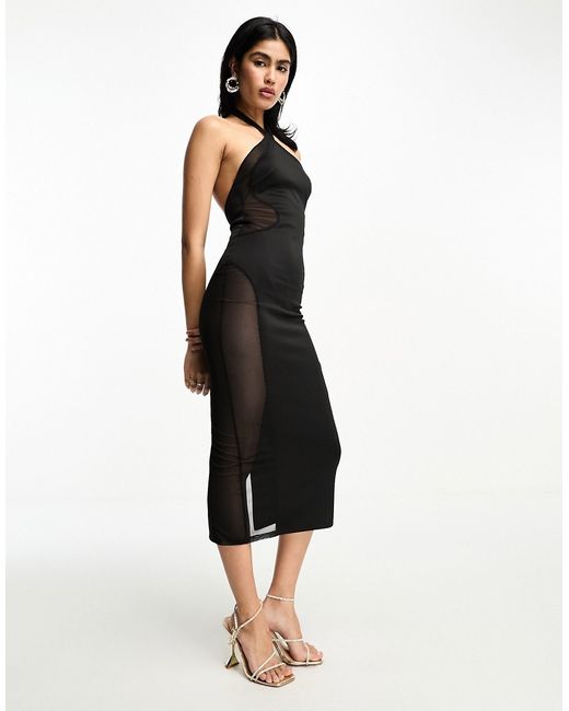 Asos Design mesh halter body-conscious midi dress in