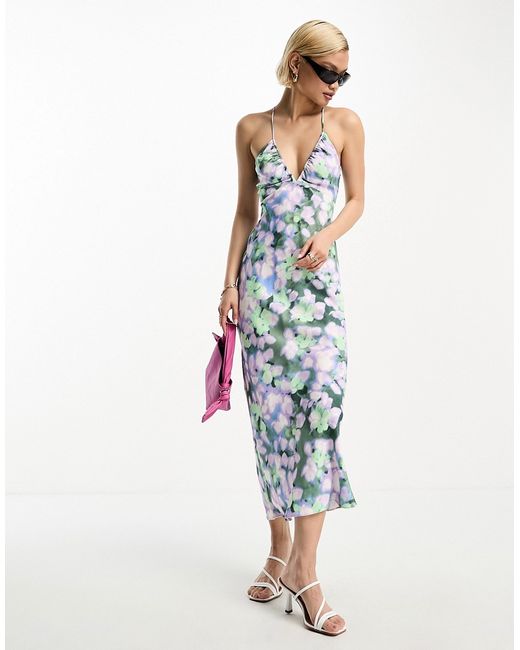 Other Stories open back satin slip midi dress in floral
