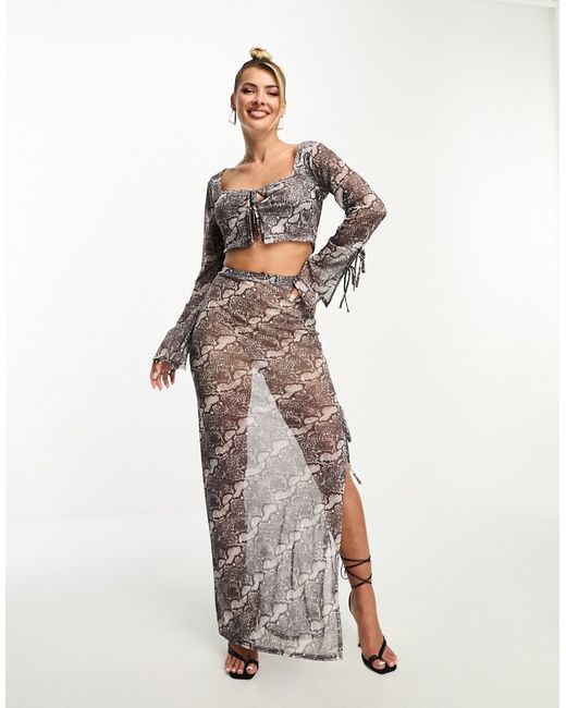 Kaiia sheer maxi skirt in snake print part of a set-