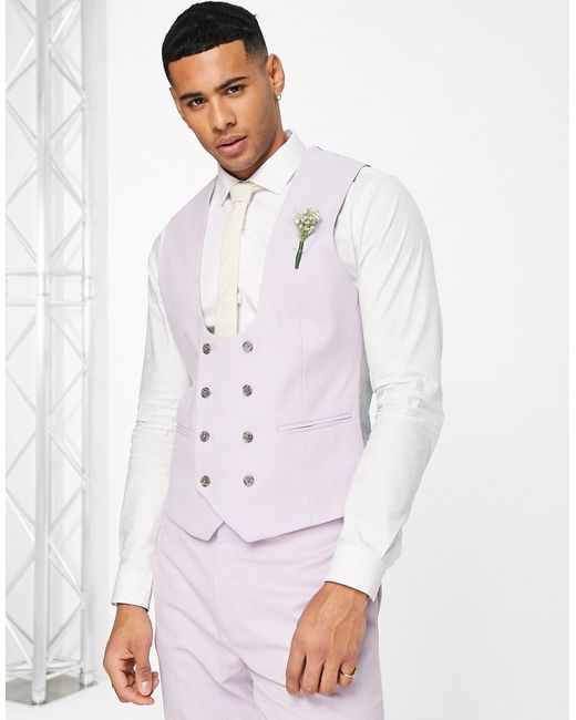 Asos Design wedding super skinny suit vest in lavender frost micro texture-