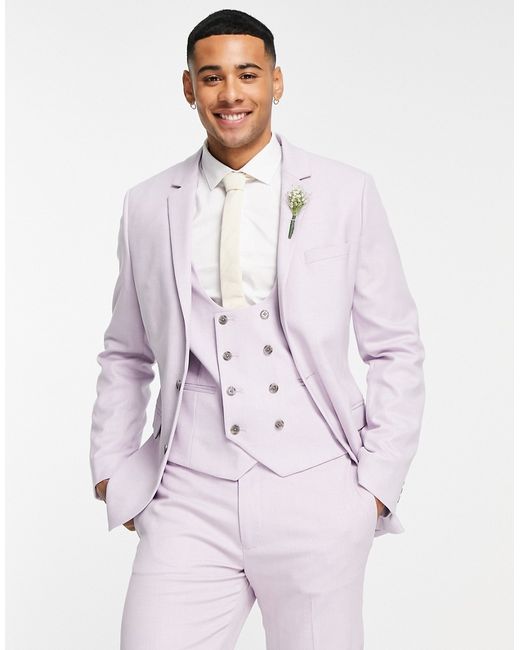 Asos Design wedding super skinny suit jacket in lavender frost micro texture-