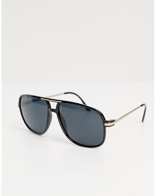 Asos Design 70s aviator sunglasses with smoke lens and gold detail frame in