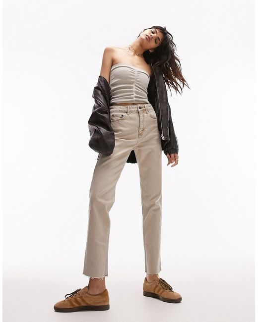 TopShop mid rise straight jeans in sand-