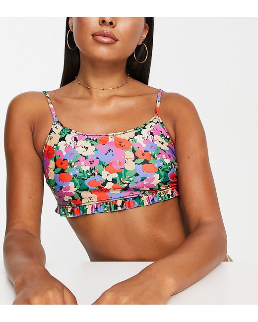 Only exclusive ruffle trim bikini top in bright poppy floral-