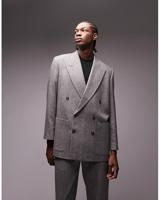 Topman Premium Limited Edition boxy oversized herringbone wool suit blazer in