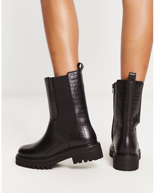 London Rebel Leather chunky chelsea boot in croc