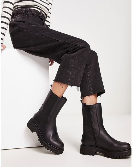 London Rebel Leather chunky chelsea boot in