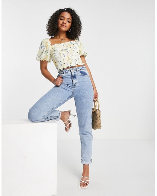 Ever New shirred puff sleeve crop top in floral part of a set