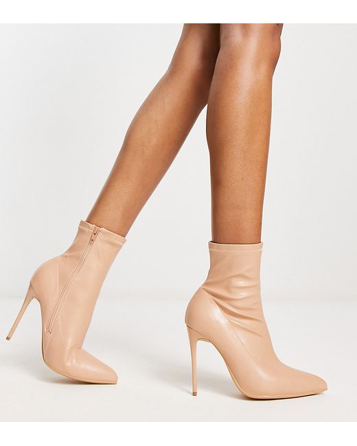 Truffle Collection Wide Fit stiletto heeled sock boots in taupe-