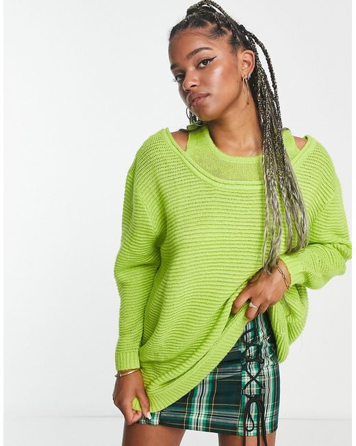 Native Youth oversized sweater with double neckline in