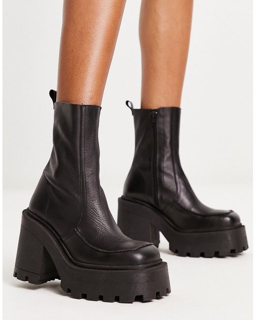 Asos Design Rider premium leather chunky heeled boots in