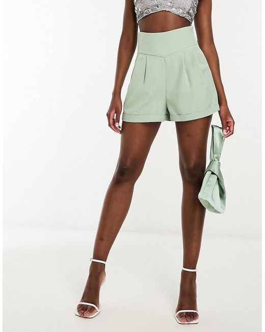 Rebellious Fashion tailored high rise shorts in sage-