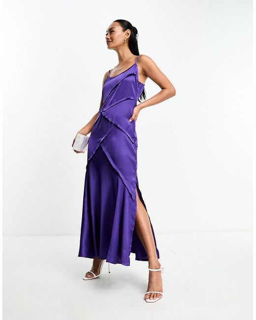 Asos Design strappy satin midi slip dress with seam detail in