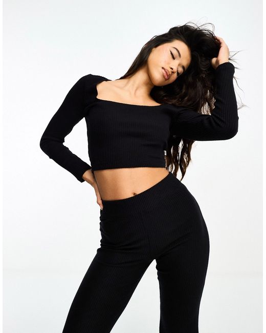 Hiit soft touch rib lounge long sleeve crop top-