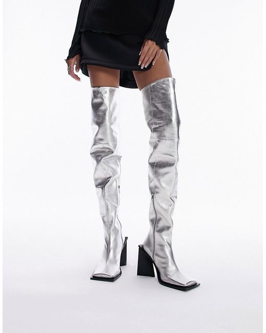TopShop LIMITED EDITION Freya premium leather thigh high square toe boots in