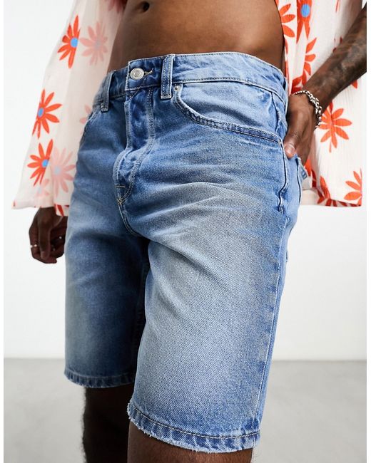 Only & Sons loose fit denim shorts in mid