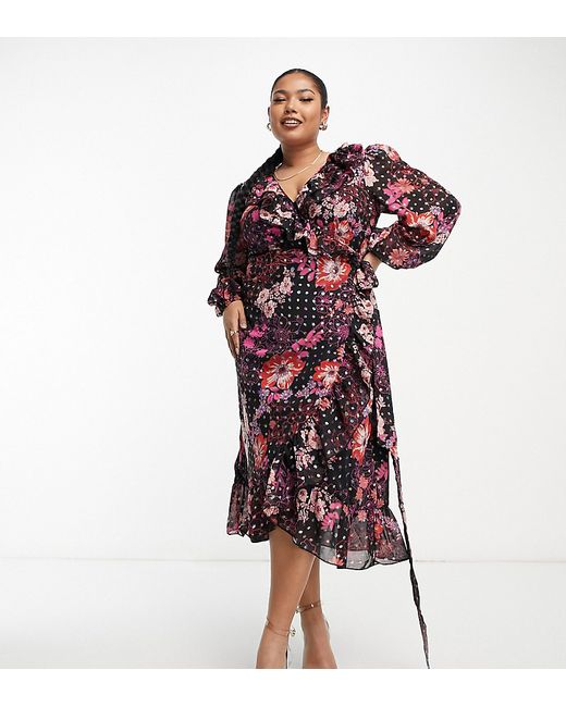 Simply Be ruffle wrap midi dress in floral