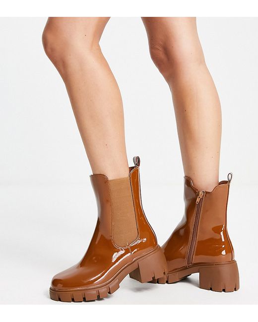 Simply Be Wide Fit cleated block heeled chelsea boot in