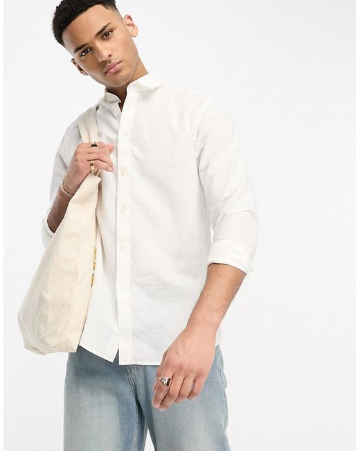 Selected Homme long sleeve linen mix shirt in