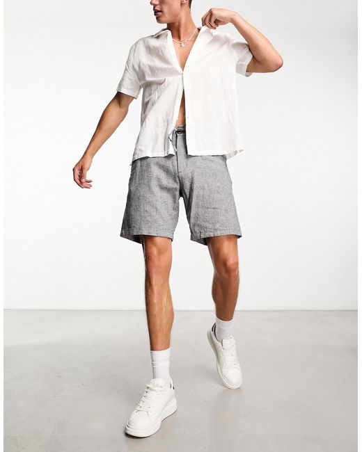 Selected Homme linen mix short in gray-