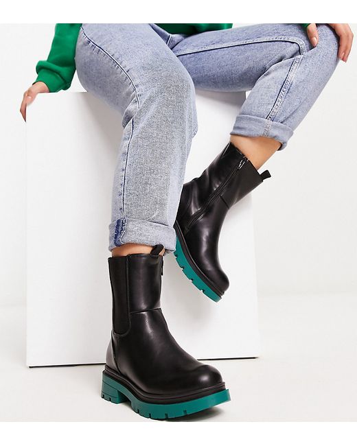 Simply Be Wide Fit chunky flat chelsea boot with contrast sole in