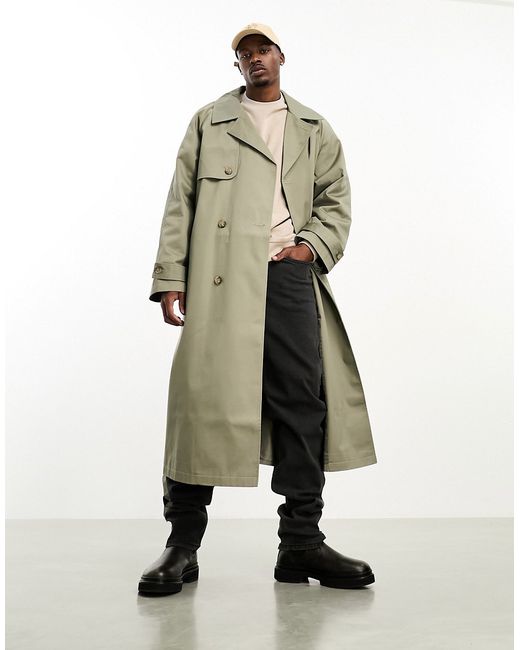 Asos Design extreme oversized trench coat in khaki-