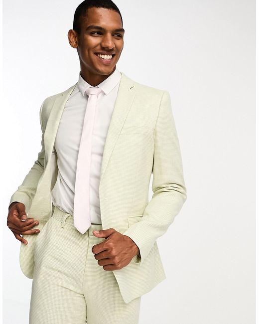 Asos Design super skinny suit jacket in linen puppytooth check