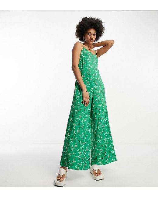 ASOS Tall DESIGN Tall strappy culotte jumpsuit in green floral print-
