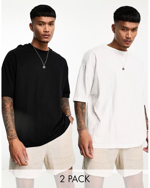 Asos Design 2 pack oversized t-shirt with crew neck in black and white-