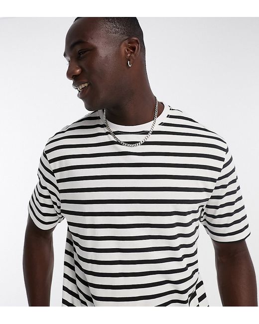Another Influence Tall drop shoulder stripe t-shirt in black white-