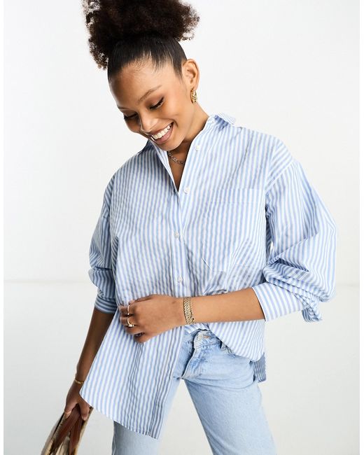 Asos Design oxford shirt in blue and white stripe-