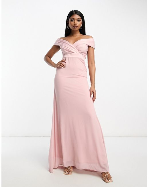 Tfnc Bridesmaids bardot fitted maxi dress in mauve-