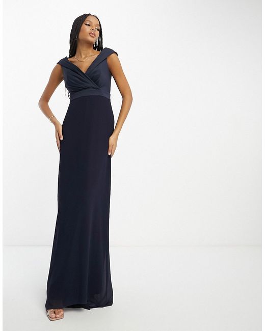 Tfnc Bridesmaids bardot fitted maxi dress in