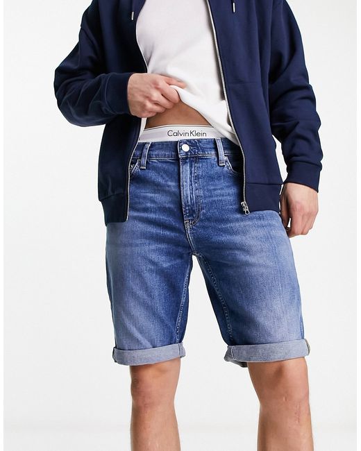 Calvin Klein Jeans cc slim denim shorts in mid wash