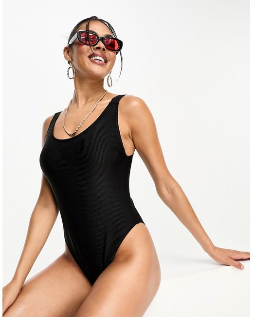Calvin Klein intense power rib scoop back swimsuit in