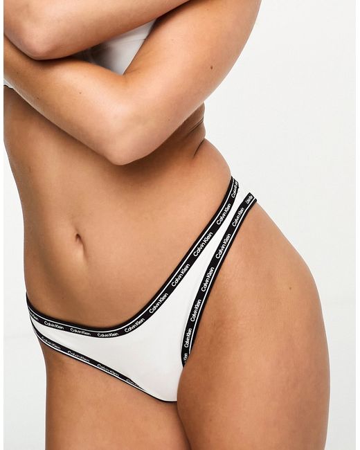 Calvin Klein core logo tape high leg cheeky bikini bottom in