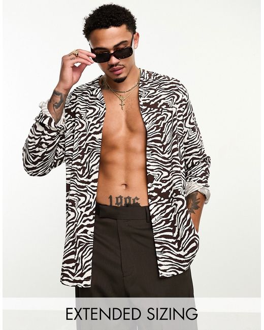 Asos Design relaxed revere shirt in zebra print