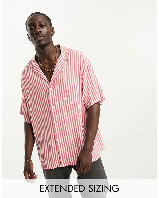 Asos Design oversized revere longline bowling stripe shirt in rust-