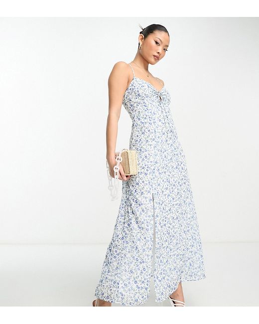 Ever New Petite strappy maxi dress with split in ivory floral-