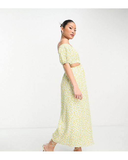 Ever New Petite off-shoulder maxi dress in lemon floral-