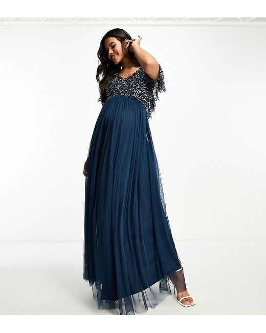 Beauut Maternity Bridesmaid embellished maxi dress with flutter detail in