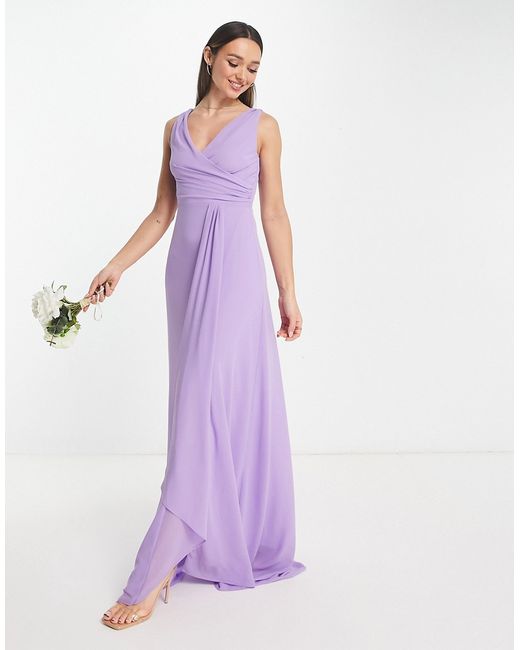 Tfnc Bridesmaid chiffon maxi dress with split front in lilac-