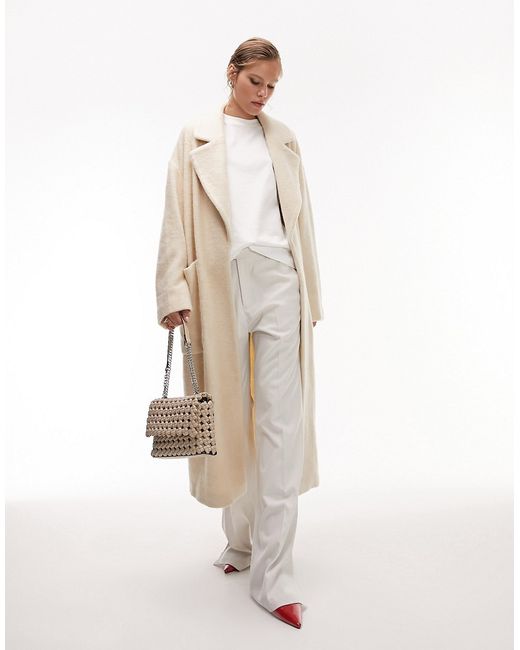 TopShop brushed chuck-on coat with patch pockets in off-white-