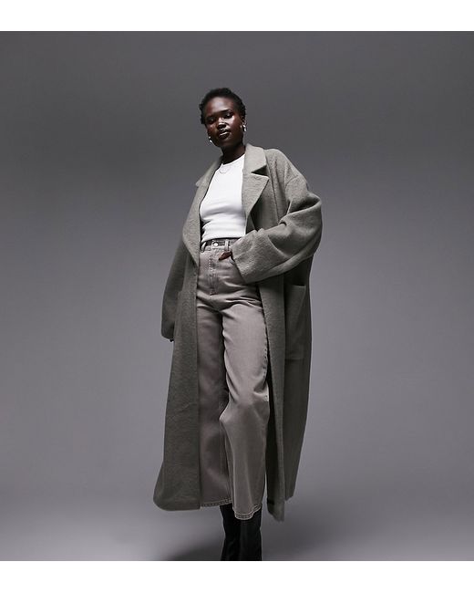 Topshop Tall brushed throw-on coat with patch pockets in moss