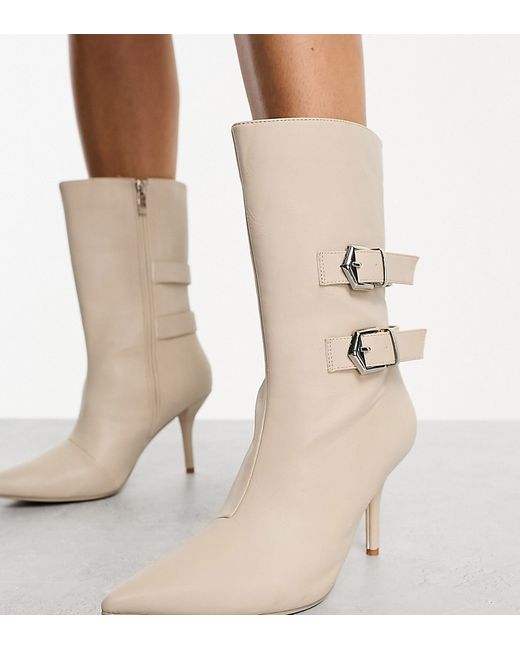 Public Desire buckle heeled ankle boots in ecru-