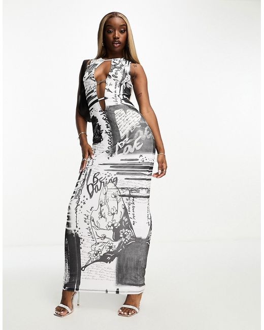 Afrm Inid open front maxi dress in monochrome-