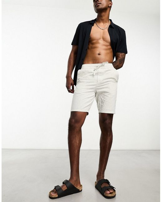 Only & Sons linen mix shorts in white and pinstripe-