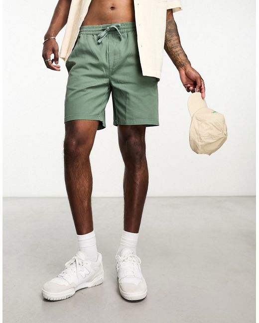 Only & Sons pull on twill shorts in khaki-