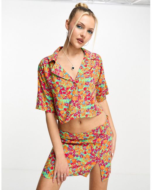 Noisy May cropped shirt in bright floral part of a set-
